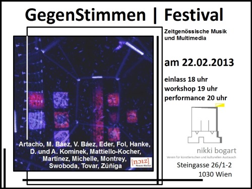 Poster for GegenStimmen, Feb. 22, 2013.
Poster design by Nikki Bogart. Poster art by Clio Montrey. Project through Neues Atelier.