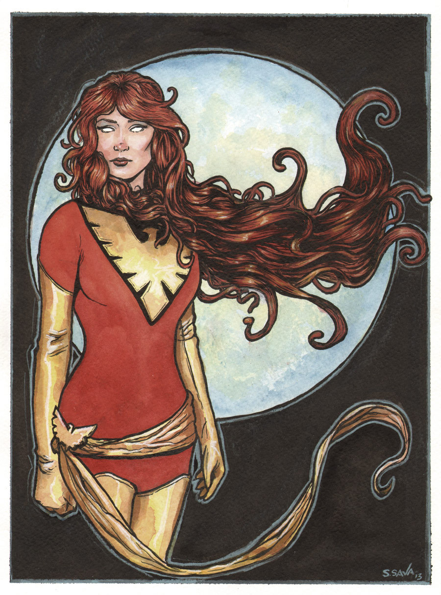 I saw an amazing cosplay of Phoenix and just HAD to paint her.Painting is 9x12 inches on Strathmore Watercolor paper.Done in inks, watercolors, and prismacolors.You can see more of my work here…http://www.etsy.com/shop/ScottChristianSavaand here…http://ssava.tumblr.com/ThanksScott

And you can check out the inspiration here…
http://www.cosplay.com/costume/441669/