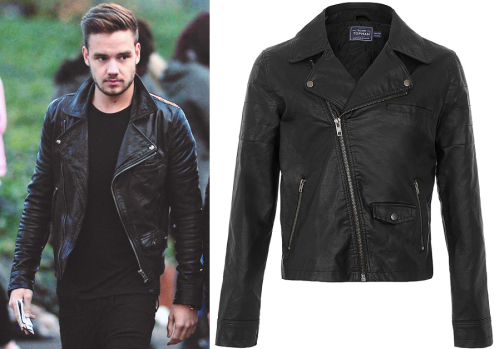 Liam wore this leather jacket when arriving back in London recently (November 2013)
Topman - £75 (Leather look)
Topman - £160 (Real leather)