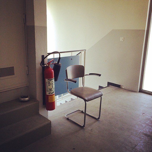 #lonelychairsatcern #B18 Fire extinguisher, ashtray, and chair