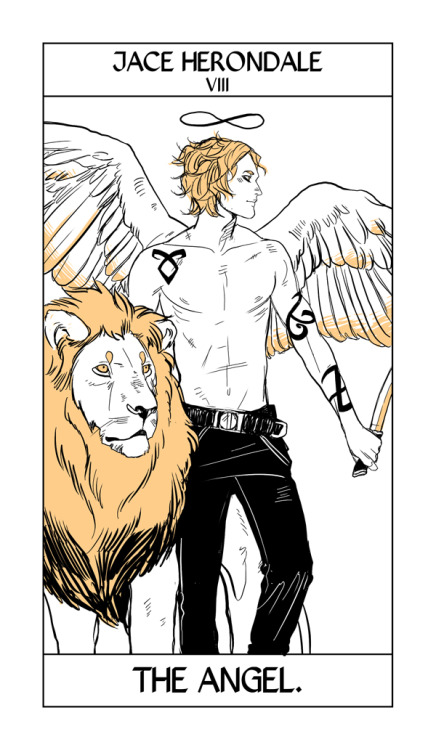 More of Cassandra Jean&#8217;s Shadowhunter Tarot!   Here Jace takes the place of the Strength Card, only as an angel.