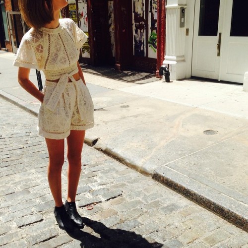 Mercer St: Mia at our Soho store wears Haze cross stitch wrap top, Haze cross stitch short, with weekend boot. #nyc #spring #summerswim14