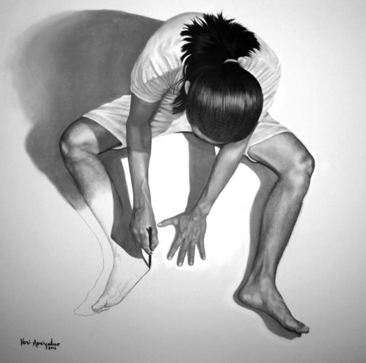Veri Apriyatno | Facebook - Be Self… Pencil on Canvas, 150x150 cm (2012)