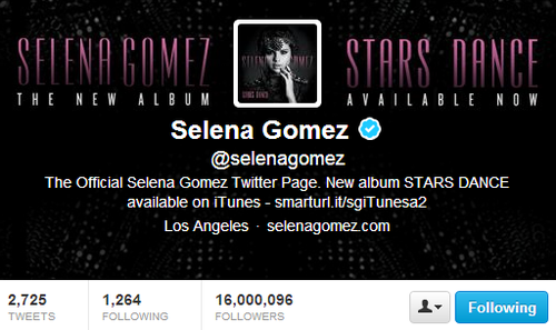 Congrats to Selena for reaching 16 million followers on twitter.