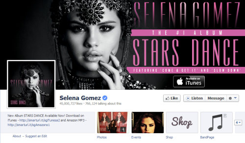 Selena has just reached 45 million likes on facebook. Congrats!