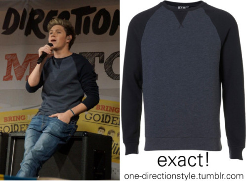 Niall:
Sweatshirt: Navy Tonal Plain Raglan Sweatshirt £20.00