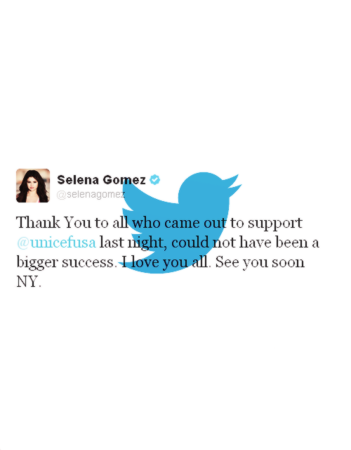 Selena thanks everyone who came out and showed their support to the UNICEF Organization!