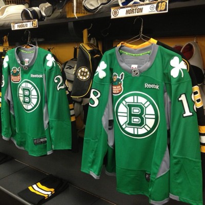 B’s will wear themed St. Paddy’s Day jerseys in warm ups before today’s game #nhlbruins #StPatricksDay