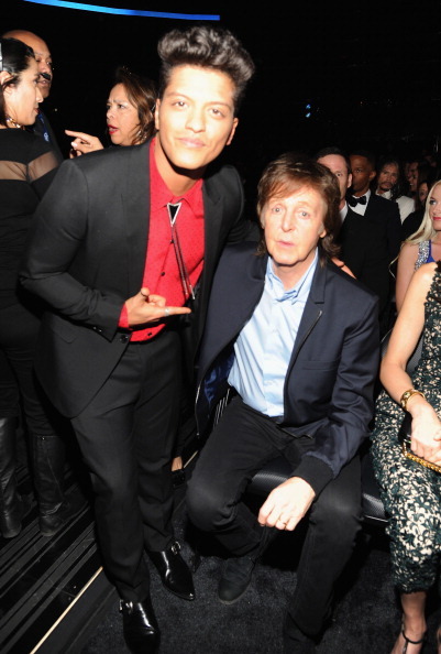 Bruno Mars and Paul Mccartney attend the 56th GRAMMY Awards