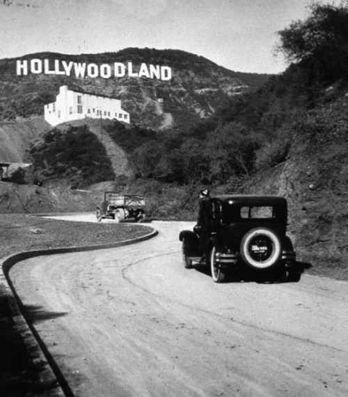 vintageeveryday:

The Hollywood sign originally said “Hollywoodland” when it was installed in 1923. The last four letters were deleted when the sign was refurbished in 1949. 
