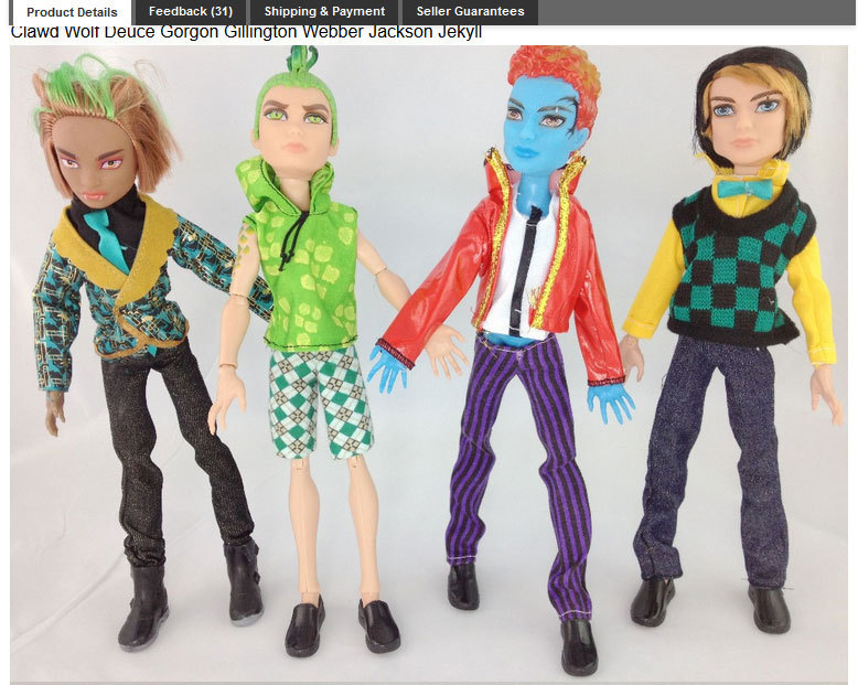 monsterhighsupportgroup:

imitationmonsters:

If you’re one of many fans who has missed out on the boy dolls due to scalpers and short packing, maybe you’d like to settle for these guys? They’re listed at $40 for a lot of 4.
Source

Oh yeah!
