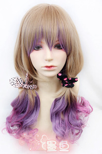 peachesis blonde wig with purple and pink tips