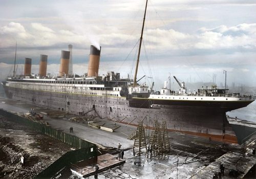 historicaltimes:

Titanic in dry dock, Belfast, c. 1912
