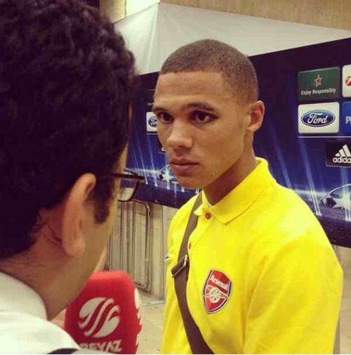 Kieran #Gibbs talks in the mixed zone after #FENvAFC. The left back broke the deadlock with his 1st European goal and only his 4th for #Arsenal. If you look closely you can see the stitches he played with after getting a cut on his eyebrow on Saturday. How important was his goal tonight?   
