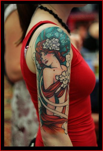 fitofhonesty: Alphonse Mucha tattoo. If I got a sleeve, it'd be