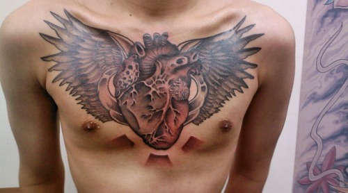 chest piece tattoos. My friend Joel#39;s first tattoo,