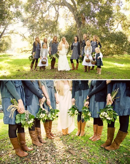 brown boots via Green Wedding Shoes Southern California Wedding 