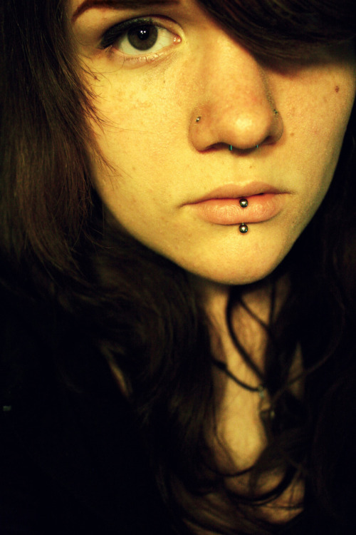 Double nostrils (3 weeks young), septum &amp; vertical labret. Submitted by