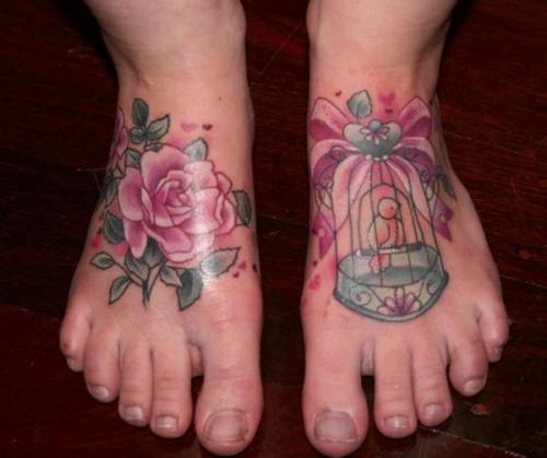 Tagged tattoo legs cage bird rose cute girlie pink Notes 32