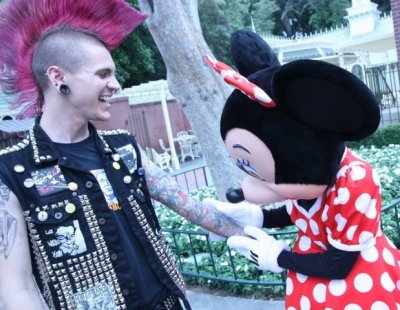 Minnie Mouse admiring a punk boy&#8217;s tattoos. This makes me ridiculously