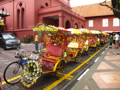 The famous traditional (and ubercolorful) tourist rickshaws of Malaysia. They usually have an electric fan, a radio and designs that range from stuffed toys, paper flowers to barbie dolls. We rode these in pairs around Melaka, the historical city of Malaysia. It’s a three-hour drive away from Kuala Lumpur, and is the melting pot of the predominant cultures inhabiting Malaysia—the Malays, Indians, and Chinese.  
