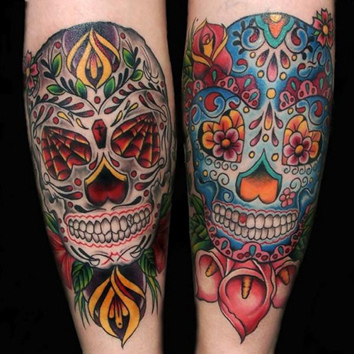 Posted 1 year ago Filed under candy skull D a de los Muertos leg tattoo