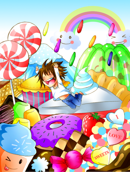 by MierRav@deviantart

Nothing like a squeeing L prancing about in candyland to mark the end of our sugar addict L spam. I hope you guys enjoyed all the spamming. :D