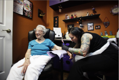101 year old woman getting her first tattoo. Respect. (via carlovely)