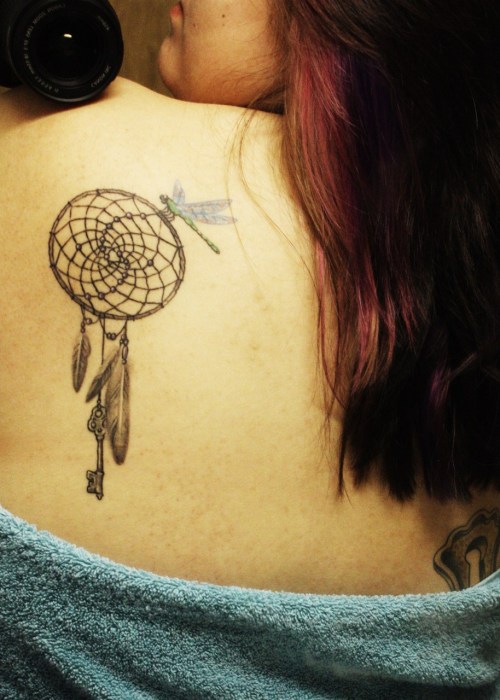 fuckyeahtattoos: the dream catcher keeps the bad things away.the dragonfly 