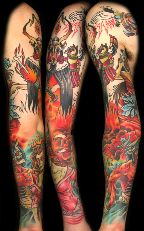 tattoome Satanic bloody tattoo sleeve by Dusty Neal dustyneal