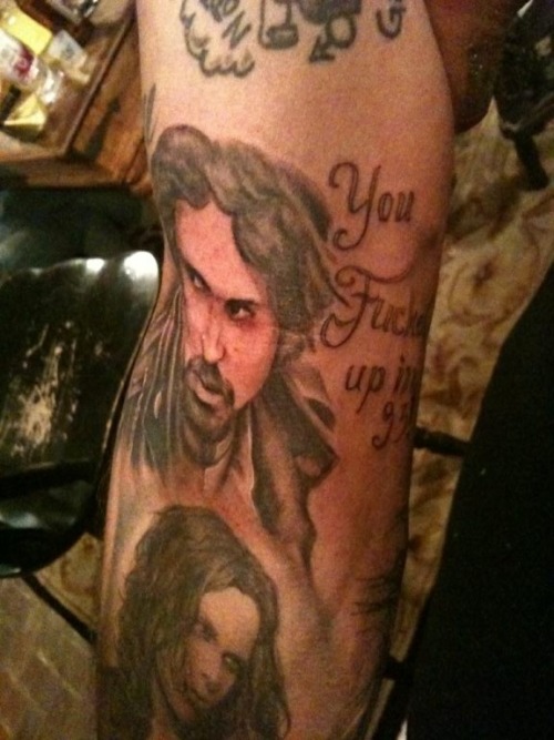 Bam's Tattoo of Chad says. “You fucked up in 93” If you have watched it you 