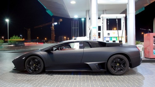 Lamborghini Murcielago in Matte Black fueling up Posted by