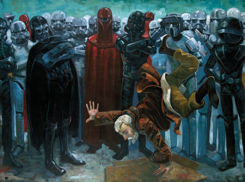Star Wars Fan Art of the Day: “Vader Got Served” by Aaron Jasinski.
Included in the limited edition version of the recently released George Lucas-commissioned “fan art” book, Star Wars Art: Visions.
A less expensive trade version (minus this illustration) is available here.
[jasinskiart / thanks bret!]