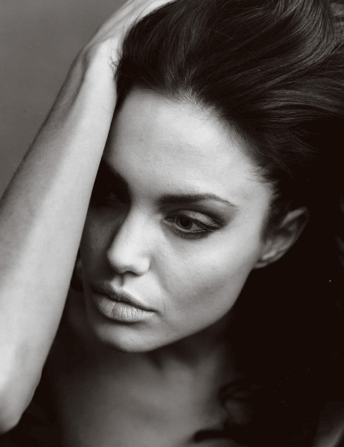 Black and White close up of Angelina Jolie via mediavoguecom