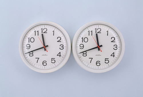 Felix Gonzalez-Torres
“Untitled” (Perfect Lovers)
Clocks, paint on wall
1991