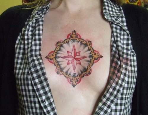 Compass rose chest #tattoo by