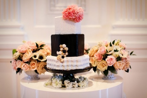 Vintage Chanel inspired wedding cake with peony sugar flower by My Sweet and