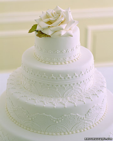 I love the idea of a cake with lace detail This one is from Martha Stewart