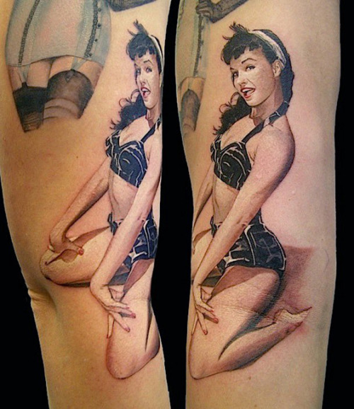 moderntattooer Today's tattoo is this stunning Bettie Page pinup by David