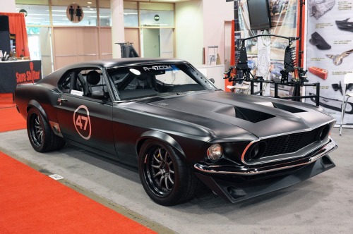 automotiveheart Agent47 Racing's matte black Harbinger'69 Mustang at SEMA