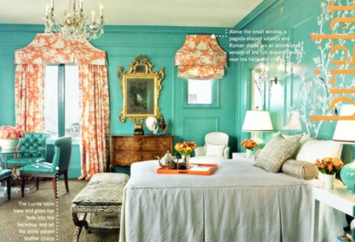 Coral & turquoise bedroom designed by Kendall... - looking for ...