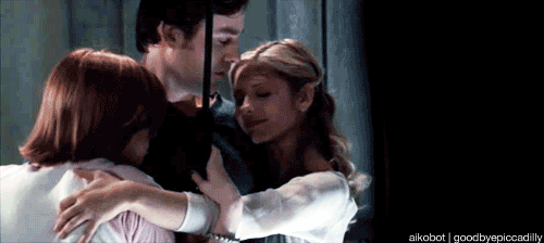 A few gifs per episode | Buffy - 4x21 - “Primeval”Buffy and Willow hug Xander.Buffy: Xander!Willow: Oh, wonderful Xander!Buffy: You know we love you, right?Willow: We totally do.Xander: Oh God, we’re gonna die, aren’t we?Willow: No, we just missed you.