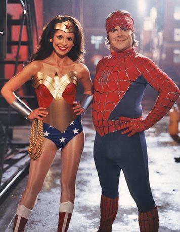 Sarah Michelle Gellar as Wonder Woman and Jack Black as Spiderman at the 