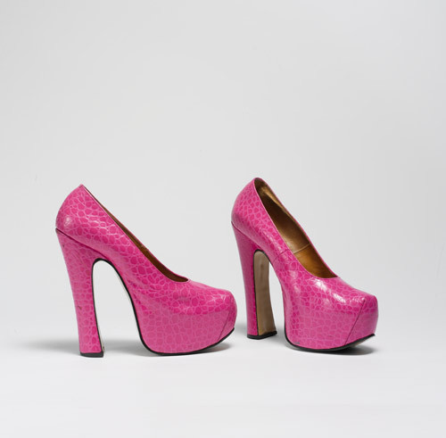 hot pink shoes. Hot pink croc-embossed patent