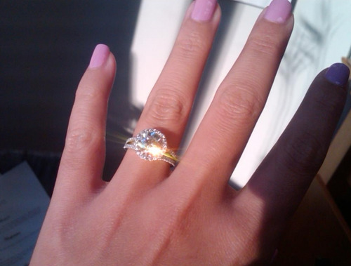 engagement ring nails pink