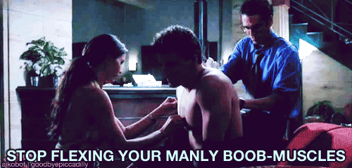 A few gifs per episode | Angel - 2x04 - &#8220;Untouched&#8221;</p><br />
<p>Cordy:  I can&#8217;t get this bandage to - Stop moving! Angel:  I&#8217;m not.Cordy:  Well, then stop breathing.Angel:  I don&#8217;t breathe.Cordy:  Then stop flexing your manly boob-muscles or whatever.<br /><br />

