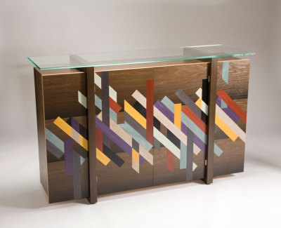 Amazing furniture from Patternity. The geometric qualities are achieved with dyed inlayed wood.