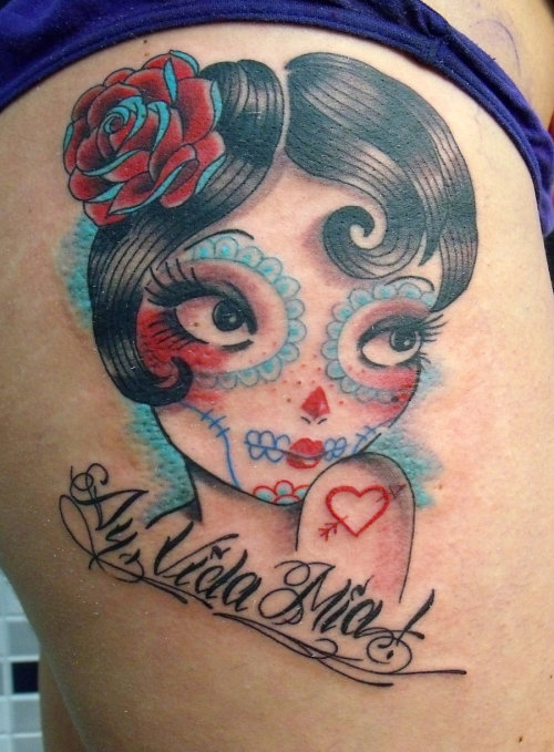 day of dead girl tattoo pictures. tattoo for letting me use her tattoo day of dead girl tattoo design.
