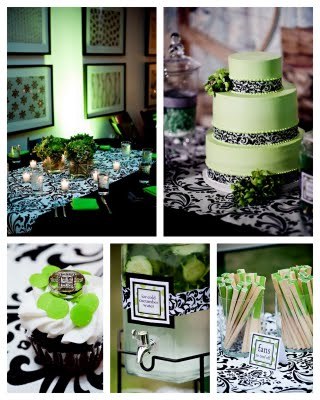 green black and white wedding theme. to green, lack and white.
