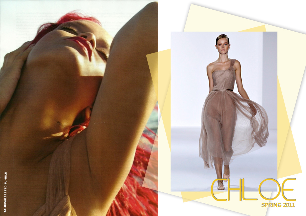 Although you can&#8217;t see the full view of the dress Rihanna wore designer Chloe from the Spring 2011 ready to wear collection. I wish I could see the full view though just to see what it looks like.